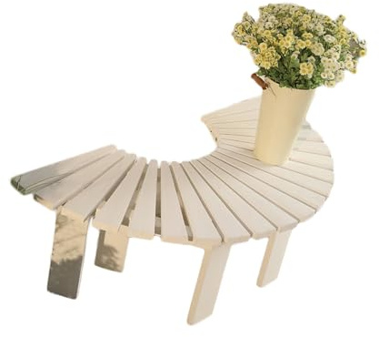 Trädbänk Runtom, Solfjäderformade Träbänkar For Uteplats, For Gräsmatta, Trädgård Och Pool (endast Bänkar)(White)