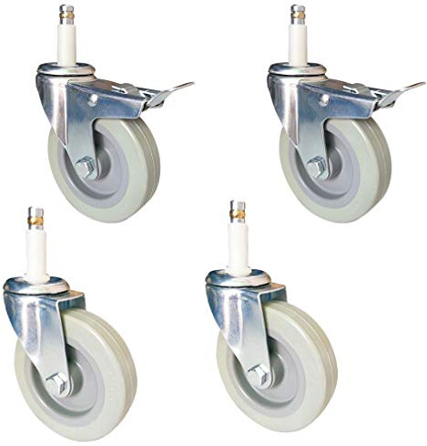 LFONDIGE 4in Heavy Duty PU Dining Cars Caster,Swivel Stem Furniture Wheel,Insert Plunger M11,Set of 4,No Noise,with Rubber Sleeve,Capacity 280kg,for Kitchen Hotel Trolley Workbench (11x35mm,Brake+Uni