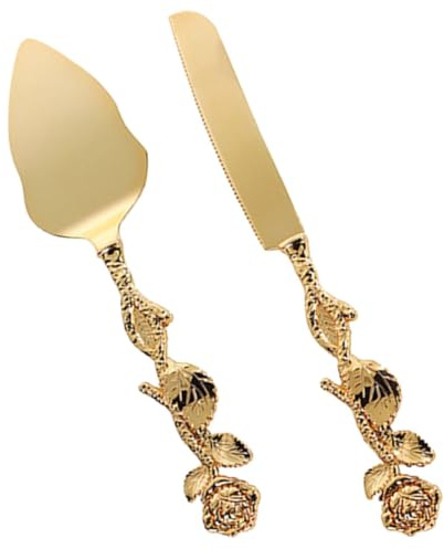 HOODANCOS Spatule et Couteau à Gâteau Alliage de Zinc Doré Set Coupe-pizza et Pelle à Tarte Tranchante pour Mariage et Fêtes