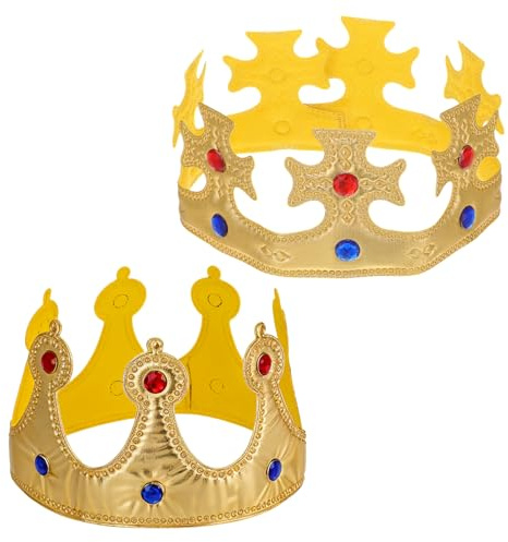 KFHENSOMR 2 Pcs Gold Crown King Queen Crowns Prince Princess Hat Cap Set, Birthday King Crown, Halloween Crowns Party Supplies, Royal Costume Accessories