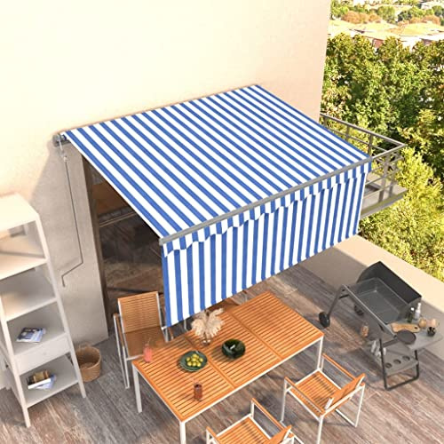 Automatische Einziehbare Markise mit Volant, 3x2,5 m Blau und Weiß, UV- & Wasserbeständig, für Terrasse, Tür & Fenster, Inklusive Fernbedienung