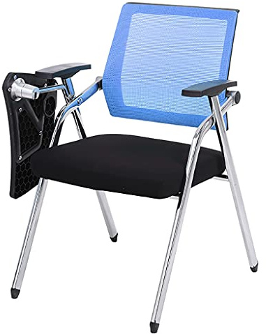 ckable Tablet armstol för studenter och kontor, hopfällbara konferensrumsstolar med bifogat skrivbord, bord blå sittsolut