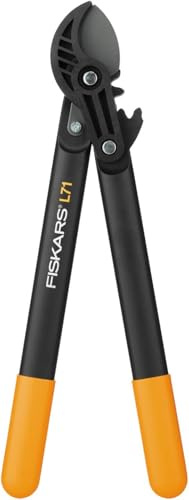 Fiskars Podadera con yunque para madera seca y dura, Sistema de cremallera PowerGear, Diámetro de corte: 3,8 cm, Cuchillas de acero templado con cubierta antiadherente, Longitud: 45 cm, Negro/Naranja, L71, 1001556
