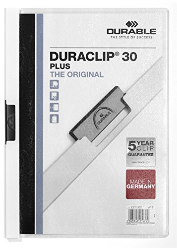 Durable Klemm-Mappe Duraclip 30 Plus, Hartfolie, bis 30 Blatt A4, weiß, 221302