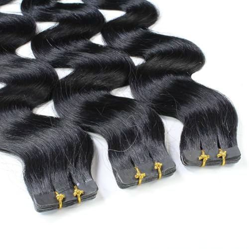 hair2heart Tape Extensions Echthaar Gewellt - 10 Tapes 2.5g 60cm Schwarz