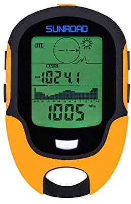 SUNROAD Mini Multifunction Barometer Digital Compass Stopwatch Altimeter Pocket Watch-Hiking Camping Thermometer Digital Hygrometer Weather Forecast LED Torch Flash Wristwatch