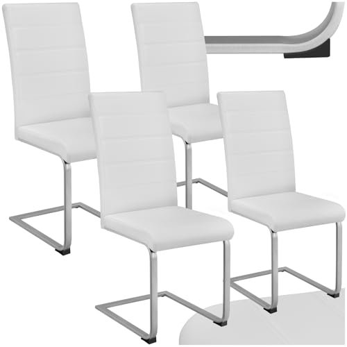 tectake® 4er Set Esszimmerstühle, Freischwinger Küchenstuhl mit Rückenlehne, Stühle für Esszimmer, Küchenstühle modern, Dining Chair, Polsterstuhl, Esstischstühle, Besucherstuhl - weiß