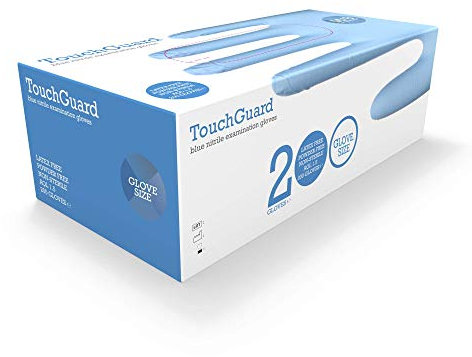 TouchGuard Gants à usage unique bleus en nitrile, non-poudré et sans latex, boîte de 200, taille XL
