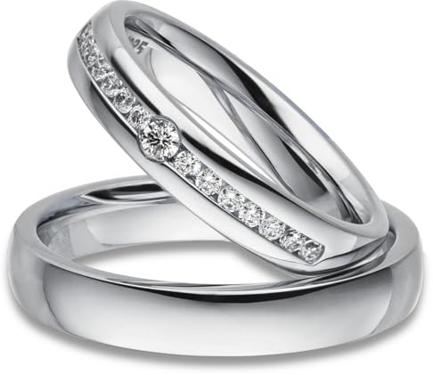Kolibri Rings 925 Sterling Silber Massiv, Rhodiniert | Freundschaftsringe Paarpreis mit 15 Zirkonia Steine in Kanalfassung | Trauringe Eheringe Partnerringe | Made in Germany | Gratis & Gravur