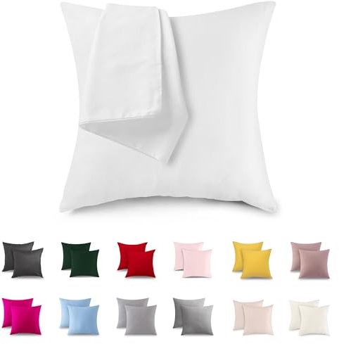 ATsense 2er Set Kissenbezug 40x40 cm - 100% Baumwolle, Weiß Kopfkissenbezug Weich und Hypoallergen, ÖkoTex Zertifiziert, Kissenhülle mit Reißverschluss für Allergiker Geeignet