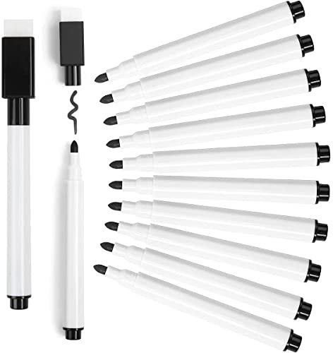 10 Stück Whiteboard Marker Magnetisch, Folienstift Abwischbar Trocken Abwischbar Stift mit Radierer, Stift Schwarz für Zuhause Schule Büro Whiteboards Memoboard Pinnwand Flipchart Marker (Schwarz)