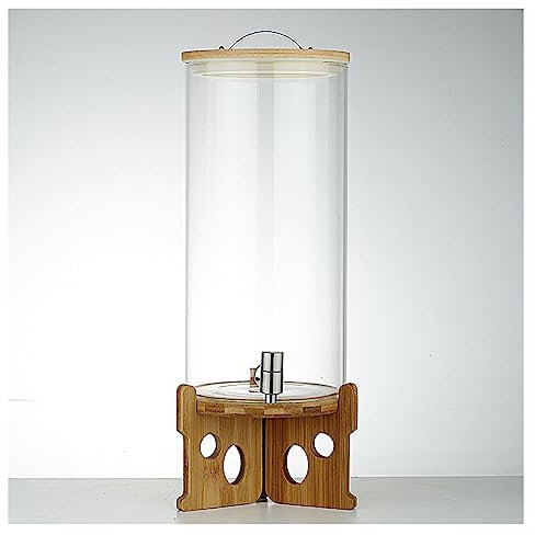 WYJRO Dispensador De Bebidas De Cristal,Dispensador De Bebidas De Vidrio,Botella con Acero Inoxidable Grifo Y Bambú Tapa De Madera para Bebida Caliente O Fría - Garrafa De Agua,C(11L)