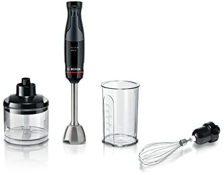 Bosch ErgoMaster Series 4 MSM4B621GB Pressure Controlled Speed 2 in 1 Hand Blender with Chopper, Beaker and Whisk, Stainless Steel Blade, 1000 W Motor, Black