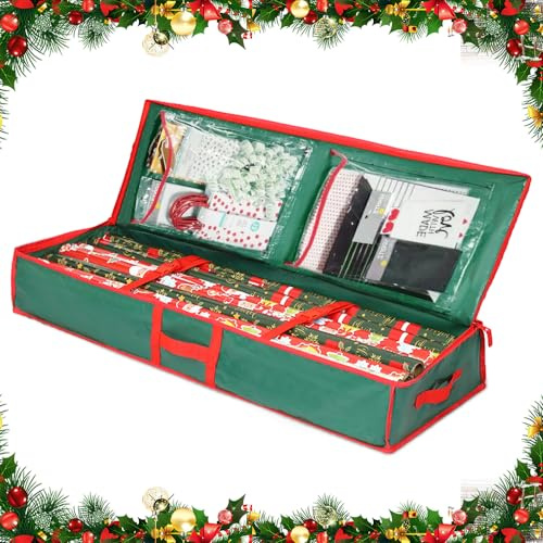 BNGXR Borsa per carta da regalo, Con Cerniera e Manici, Organizer per carta da regalo, Contenitore per da regalo, organizer per cartacon scomparti per Nastri Accessori Decorativi,106x35x15 cm