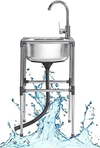 Waschbecken für zu Hause, Küchenspülen, verbessertes freistehendes 304-Edelstahl-Waschbecken, Raumspüle, 1 Fach mit Wasserhahn und Ablageflächen, gewerbliche Küchenspüle