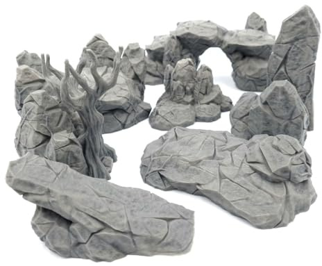 QP3D Fantasy 7 Rocks Set – Geländelandschaft für Tischplatte und RPG, 28–32 mm, Miniaturen, Kriegsspiele, Requisiten DND D&D, 3D-gedruckt und bemalbar