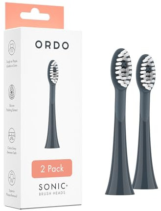 ORDO Replacement Toothbrush Heads for Sonic+ Electric Toothbrushes for Teeth Cleaning, Plaque Removal, Silicone Polishing, and Deep Clean, Adults, Charcoal Grey (Pack of 2)