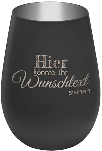 Personalisierbares Windlicht mit frei gestaltbarem Wunschtext - Schwarz/Silber - wähle selbst Größe, Schriftart und Position des Textes aus - Höhe 12 cm - Kristall Glas Teelichthalter mit Gravur