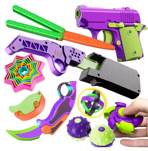 Fidget Toy Gun, 1911 Stress Shot Toy Gun Set for Adults & Kids, 3D Printed Peace Pistol Fidget Toy Anxiety Relief Items Pack, 9 PCS