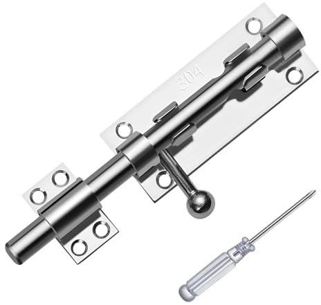 Door Bolt Lock Latch,6 Inch Heavy Duty Slide Gate Latch Bolt Safety Door Lock with Padlock Hole,304 Stainless Steel Barrel Gate Bolt Latch for Shed Doors, Gates, Outhouse Doors, Bathroom