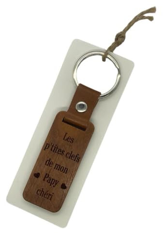 Porte clé en bois rectangle gravé Les p'tites clefs de mon Papy chéri idée cadeau-noël-anniversaire-bonne fête-grand père-grand paren-mamie