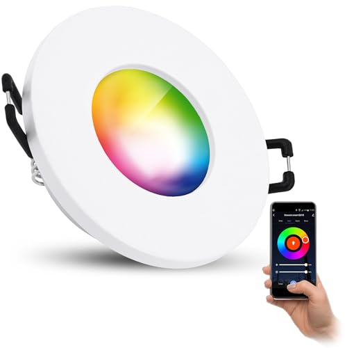 linovum ISAWO Einbauspot rund weiß IP65 Smart LED WLAN RGBW App 4W | Deckenspot IP65 weiß matt - per App & Sprache steuerbar, RGB & warmweiß bis tageslicht, für Bad & Flur, inkl. LED-Modul