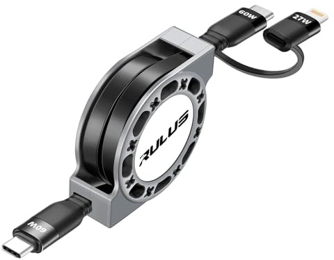 RULUS 60W Cable USB C Carga Rapida, Cable USB C a USB C/Lightning (PD 27W) Retráctil Cargador USB Multiple Cargador Universal Movil USB con Tipo C/Lightning para iphone 15/14/13/12 Android & Más