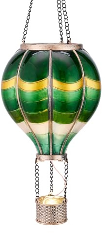 TERESA'S COLLECTIONS Green Solar-Powered Hot Air Balloon Lantern for Garden Decor, Hanging Flickering Flame Outdoor Lights, Waterproof