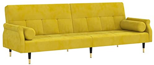 Gecheer Bäddsoffa med kudde, bäddsoffa, dubbelsäng, vardagsrumssoffa, lounge, soffa, bäddsoffa, stoppad soffa, sovfåtölj, loungesoffa, bäddsoffa, tygsoffa, sammetsoffa med Chesterfield-armstöd gul