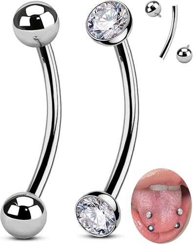 OUFER Body Piercing Belly Button Bars 2pcs Belly Bars Internally Navel Piercing Jewellery 14G 10/12/14/16mm Navel Bars Belly Button Piercing Jewellery Bell Button Ring