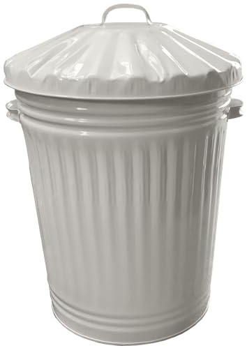 KetoPlastics 90L Cream Retro Bin Vintage Style Metal Dustbin with Lid Suitable for Indoor or Outdoor - Classic Bin Steel Dustbin for Animal Feed, General Waste, Storage - Cream - 90 Litre