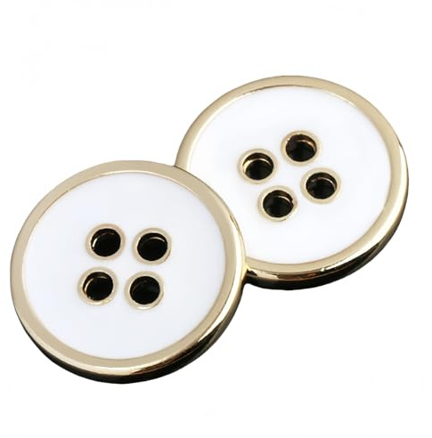5 PCS Metal Buttons Suit Shirts Coats Sewing Round Retro 4-Hole Buttons for Clothes Decoration Handmaking (Golden+White, 25mm)