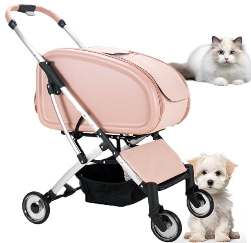 VäDerbestäNdig Kattvagn - Hundvagn FöR Små Hundar, LäTtviktsbar Ram, Andningsbart NäT Och Stor FöRvaringskorg FöR UtomhusäVentyr,Pink