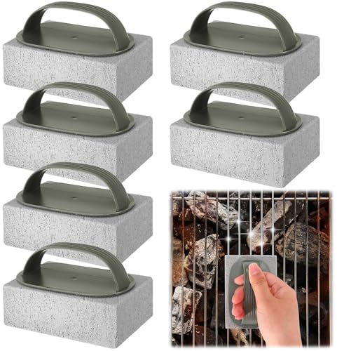 Meng Jiaran 6 Pcs Pumice Stones for Cleaning, Grill Brick Block with Handle, Griddle Stone Cleaner Set for Barbeque Griddle/Oven/Flat Top Grill/Racks, Removing Grease and Stains