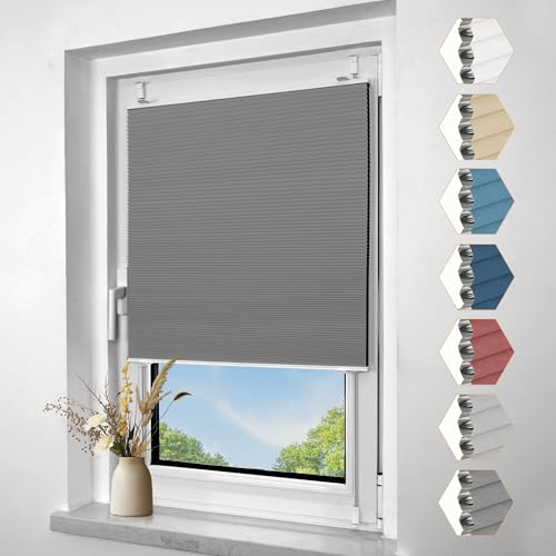 Zarnan Verdunklungsplissee Wabenplissee ohne Bohren Zweifarbig Dunkelgrau-Weiß B85 x H120 cm Plissee Blickdicht Thermo Faltrollo Sicht- und Sonnenschutz Jalousie Plisseerollo für Fenster und Türen