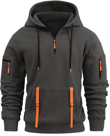 Lonya huvtröja för män vardaglig 1/4 dragkedja topp vinter pullover sweatshirt huva långärmad dragsko huva med ficka