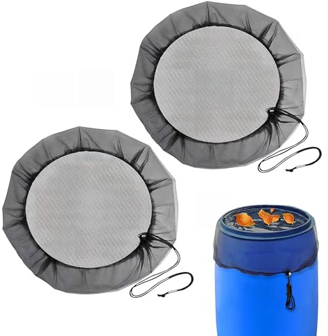 2 Pcs Mesh Cover for Rain Barrels, 100cm Water Butt Fine Mesh Rain Barrel Cover Screen Filter with Drawstring, Adjustable Rain Barrel Net Cover, Reusable Water Collection Buckets Net Lid Cover