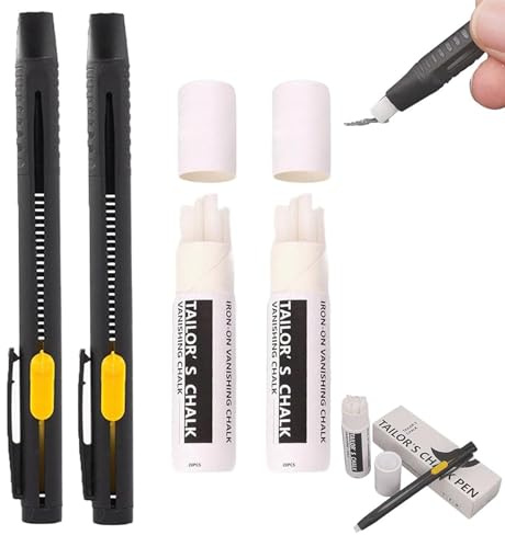 Heat Erasable Fabric Marker for Sewing, Wärmeentfernbarer Stoffmarker, Hitze Löschbar Stifte für Stoff, Waschbare Abwischbare Stoffmarkierstifte, Stoffmarker zum Quilten, Nähen, Schneidern (2Set)
