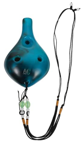 6-loch Dolomit Okarina Blau mit Seil und Tasche für Kinder Erwachsene | Einzeln, Poliert und Leicht, Glatte Oberfläche, Tragbar, für Anfänger und Profis, Blau