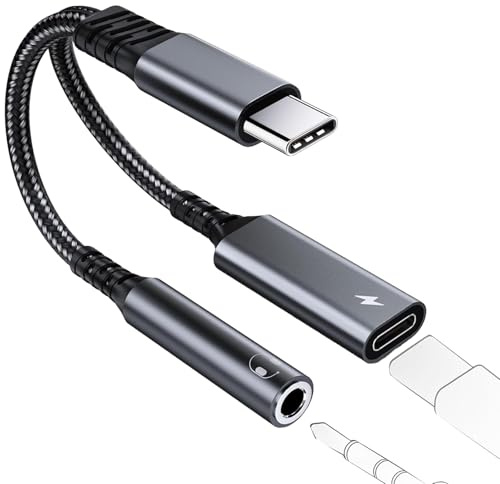 Adaptateur USB C Jack 3.5 mm avec Charge Rapide, 2 en 1 Adaptateur Jack USB C, Chargeur et Casque Audio, Type-C vers Aux Adattatore Compatible avec Samsung Pixel Huawei (Double Type-C)