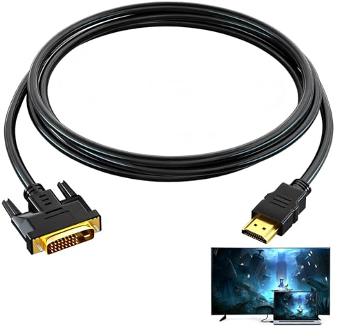 Wvxilyr 1,5 m Cavo Adattatore HDMI DVI,Cavo Bidirezionale per Collegamenti Video Full HD/1080P tra Dispositivi HDMI e Monitor DVI, per PCs,PS4,ricevitori TV, monitor, televisori, proiettori.