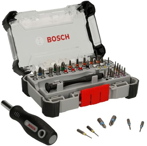 BOSCH PB4042 Lot de 42 embouts de tournevis de précision extra durs pour réparation standard et électronique | Comprend des embouts Phillips, Torx, hexagonaux et spéciaux avec deux poignées