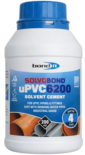 Bond It SolvoBond uPVC 6200 Solvent Cement 200ml – Fast Setting PVC Cement for uPVC Pipes & Fittings, Waterproof PVC Pipe Cement for Plumbing, Drainage & Potable Water Systems