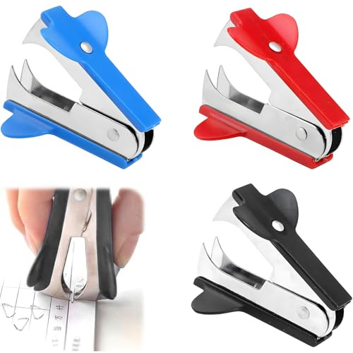 3 Stück Mini Heftklammerentferner,Entklammerer,Klammerentferner,Klammeraffe,Entklammerer Enthefter,Tacker Entferner,Für Bücher,Zeitungen,Verpackungspapier,Extra Breiter Fingergriff,Rot/Schwarz/Blau