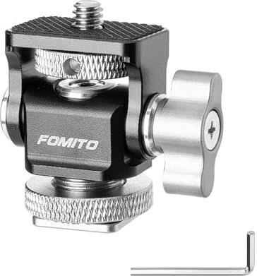 FOMITO Metallkamerakontrollstativ med 1/4 tums fäste och kallsko, 360° roterbar adapter, universell kamerafäste, telefon, LED-videoljusbur (silver)