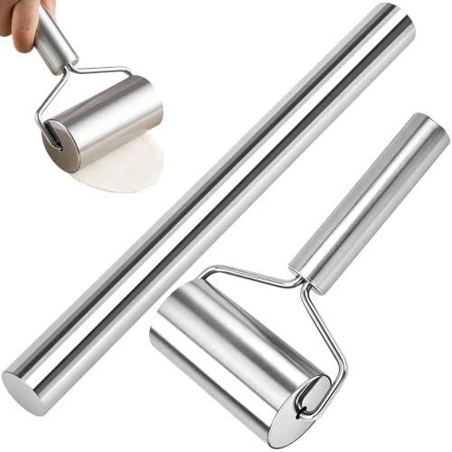 IIRC Teigroller Klein Edelstahl – 2 Stück, Rostfrei für Pizza und Kuchen | Aus Hochwertigem Edelstahl, Langlebig & Leicht zu Reinigen. Ideal für Pizza, Kuchen, Pasta & Plätzchen.