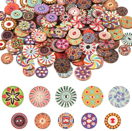 Matwsec 200PCS Wooden Buttons 15/20mm Round Wood Buttons | Decorative Vintage Button for Clothes Sewing Crafting Knitting Crocheting Scrapbooking Baby Cardigans, Multicolor