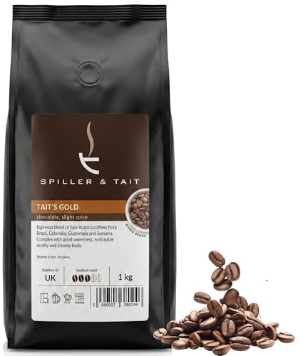 Spiller & Tait Premium Coffee Beans & Coffee Blend | Freshly Roasted Barista Coffee | Arabica & Robusta Blend | Medium to Dark Roast Variety (Tait's Gold)