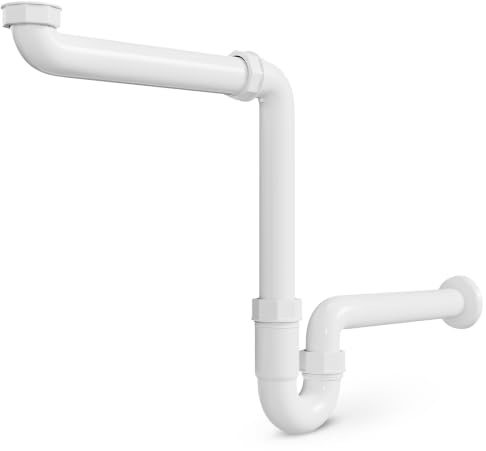 AQUADE Raumsparsiphon Küche 1 1/4 Zoll x 40 mm mit Waargerechtem Abgang | Küchen Siphon Waschtisch Kunststoff Weiß, Platzsparender Siphon Geruchsverschluss, für Bad Waschbecken Sanitäranlagen
