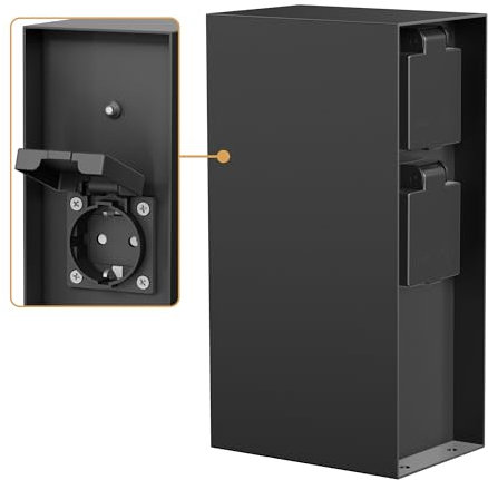 ledscom.de Presa da giardino POMI per esterni, IP44, sensore crepuscolare, 3 vie, acciaio inox, nero, angolare, 23 cm